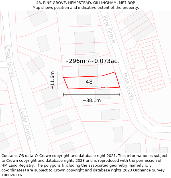 48, PINE GROVE, HEMPSTEAD, GILLINGHAM, ME7 3QP: Plot and title map