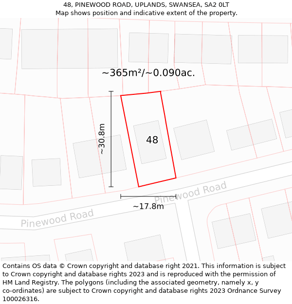 48, PINEWOOD ROAD, UPLANDS, SWANSEA, SA2 0LT: Plot and title map