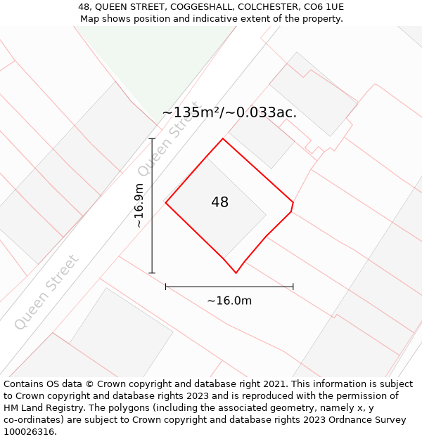 48, QUEEN STREET, COGGESHALL, COLCHESTER, CO6 1UE: Plot and title map