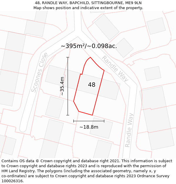 48, RANDLE WAY, BAPCHILD, SITTINGBOURNE, ME9 9LN: Plot and title map