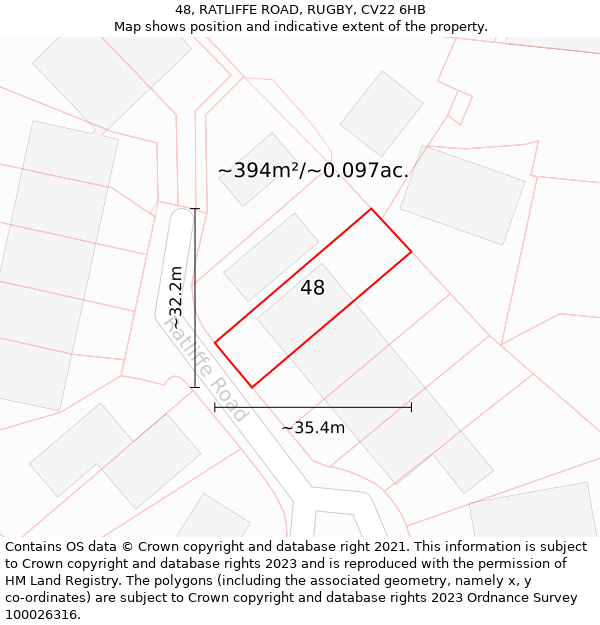 48, RATLIFFE ROAD, RUGBY, CV22 6HB: Plot and title map