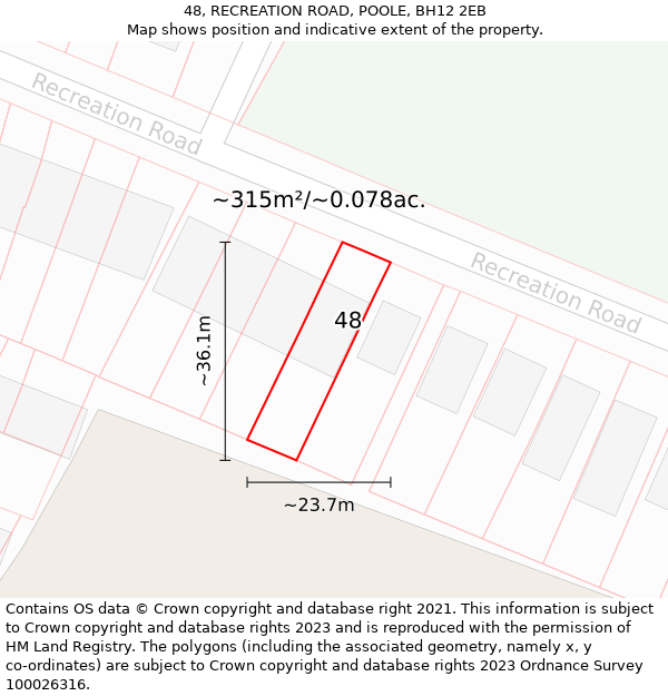 48, RECREATION ROAD, POOLE, BH12 2EB: Plot and title map