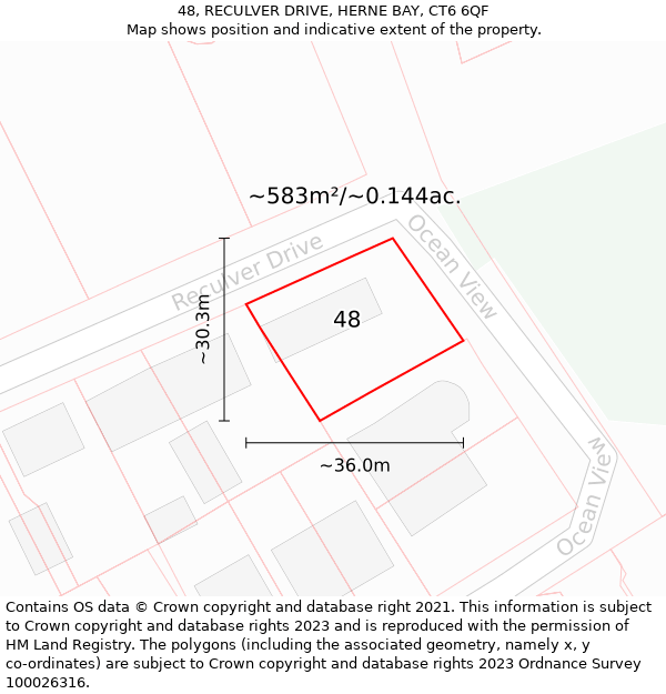 48, RECULVER DRIVE, HERNE BAY, CT6 6QF: Plot and title map