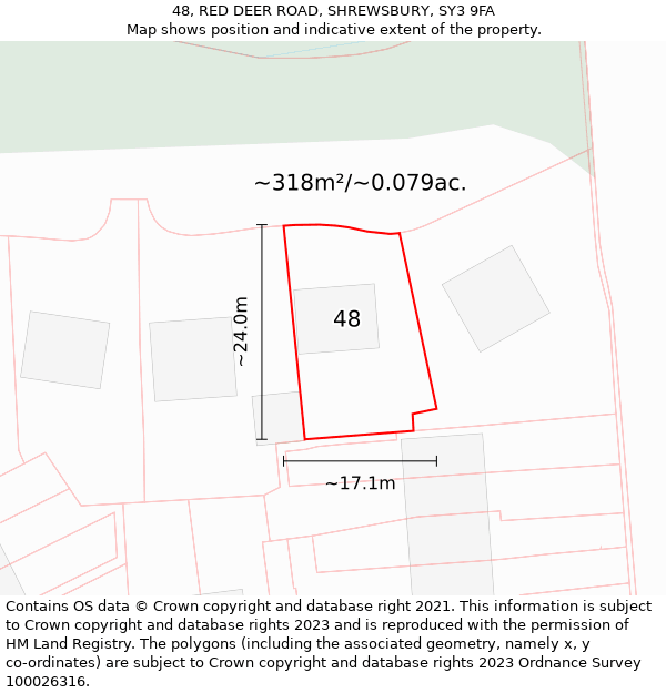 48, RED DEER ROAD, SHREWSBURY, SY3 9FA: Plot and title map