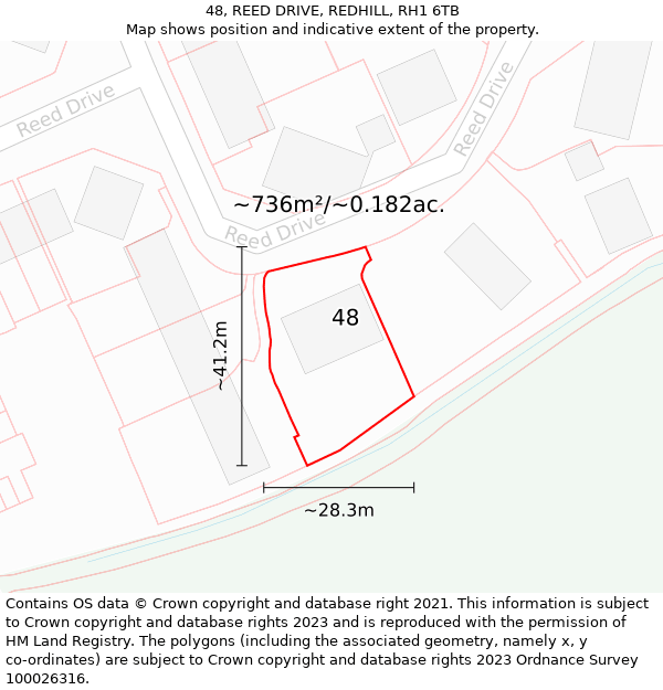 48, REED DRIVE, REDHILL, RH1 6TB: Plot and title map