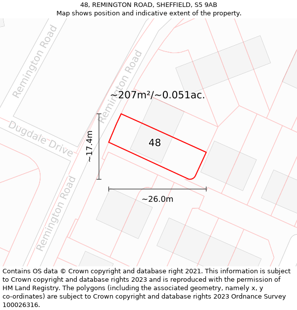 48, REMINGTON ROAD, SHEFFIELD, S5 9AB: Plot and title map