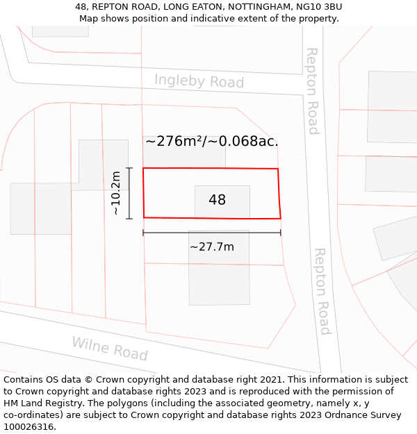 48, REPTON ROAD, LONG EATON, NOTTINGHAM, NG10 3BU: Plot and title map