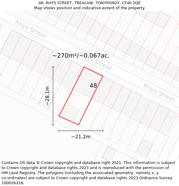 48, RHYS STREET, TREALAW, TONYPANDY, CF40 2QE: Plot and title map