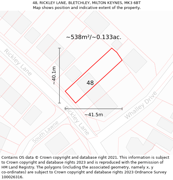 48, RICKLEY LANE, BLETCHLEY, MILTON KEYNES, MK3 6BT: Plot and title map