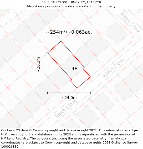 48, RIETH CLOSE, HINCKLEY, LE10 0YR: Plot and title map