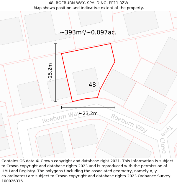 48, ROEBURN WAY, SPALDING, PE11 3ZW: Plot and title map