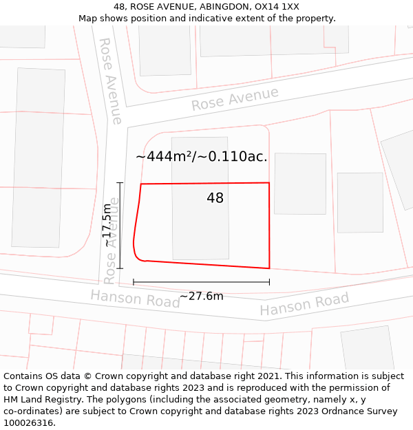 48, ROSE AVENUE, ABINGDON, OX14 1XX: Plot and title map