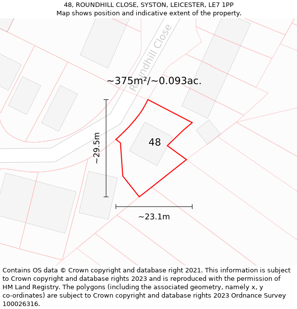 48, ROUNDHILL CLOSE, SYSTON, LEICESTER, LE7 1PP: Plot and title map