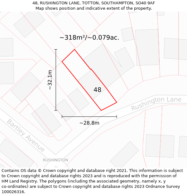 48, RUSHINGTON LANE, TOTTON, SOUTHAMPTON, SO40 9AF: Plot and title map