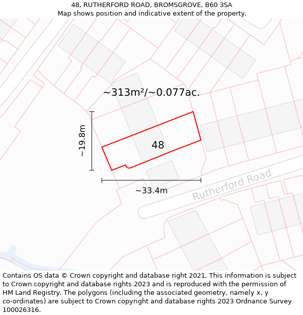 48, RUTHERFORD ROAD, BROMSGROVE, B60 3SA: Plot and title map