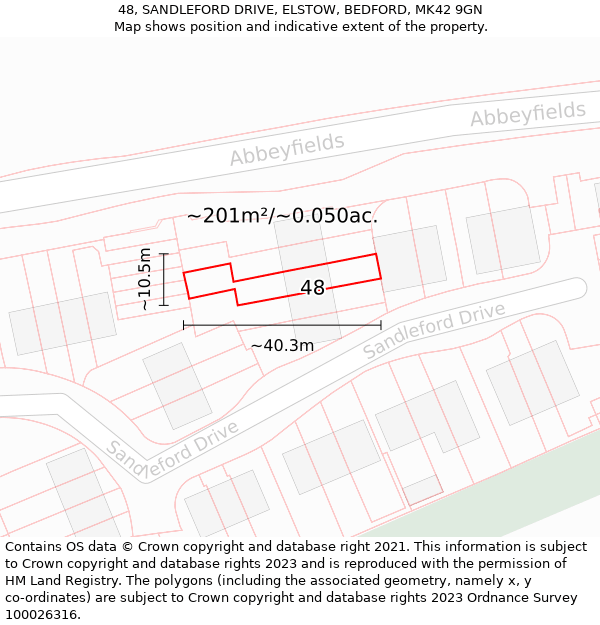 48, SANDLEFORD DRIVE, ELSTOW, BEDFORD, MK42 9GN: Plot and title map