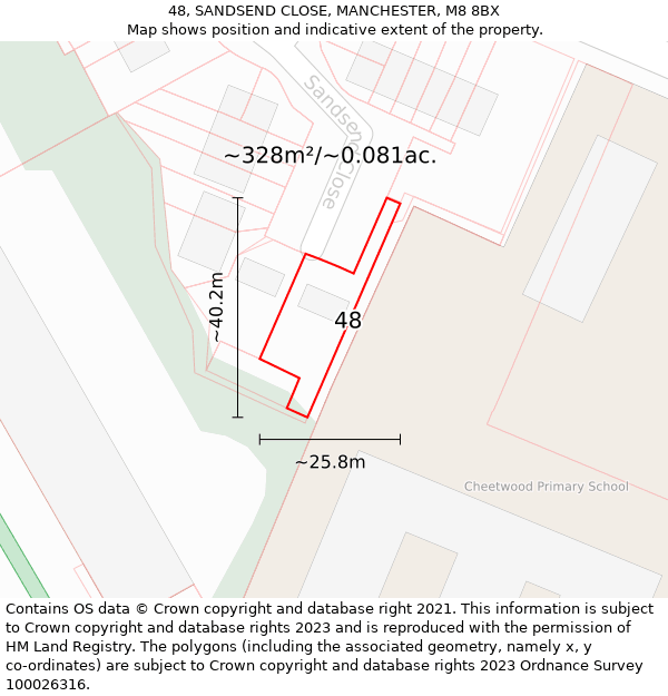 48, SANDSEND CLOSE, MANCHESTER, M8 8BX: Plot and title map