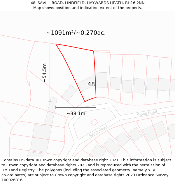 48, SAVILL ROAD, LINDFIELD, HAYWARDS HEATH, RH16 2NN: Plot and title map