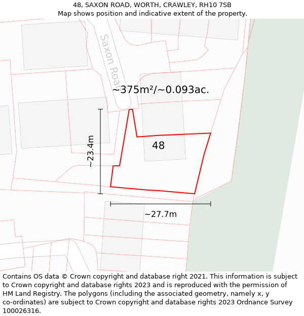 48, SAXON ROAD, WORTH, CRAWLEY, RH10 7SB: Plot and title map