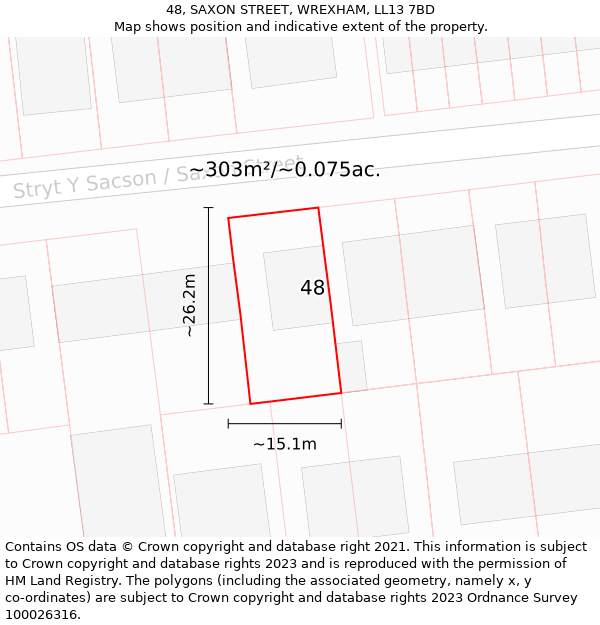 48, SAXON STREET, WREXHAM, LL13 7BD: Plot and title map