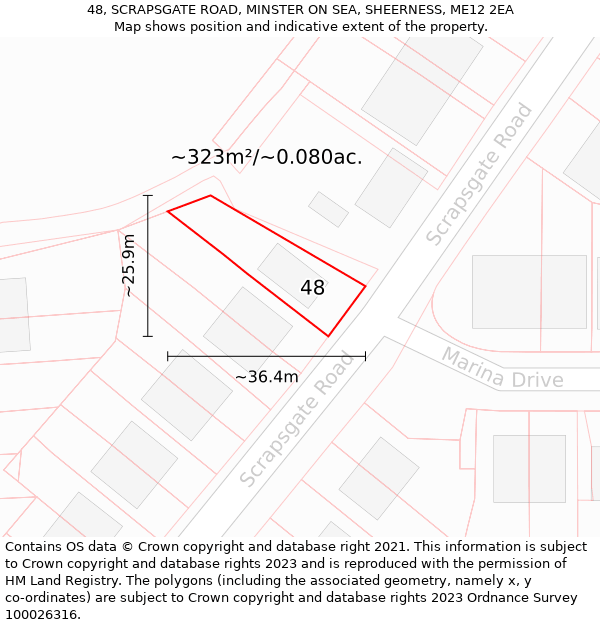 48, SCRAPSGATE ROAD, MINSTER ON SEA, SHEERNESS, ME12 2EA: Plot and title map