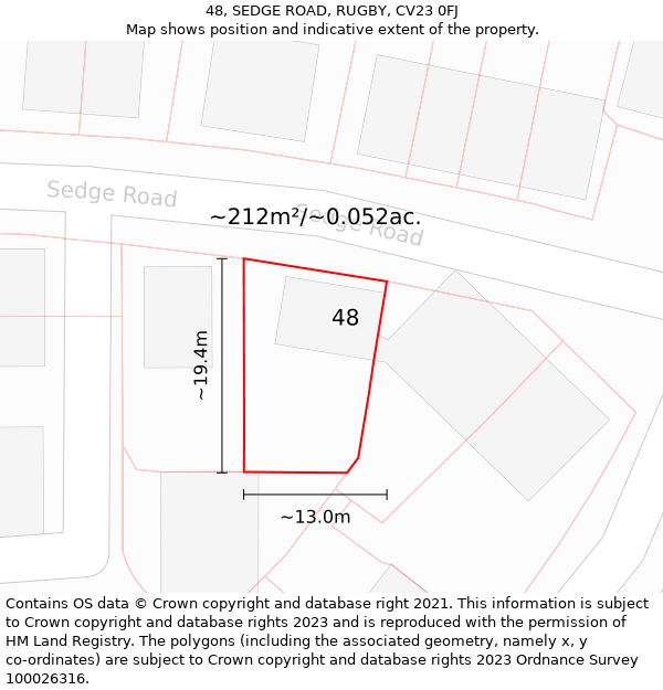 48, SEDGE ROAD, RUGBY, CV23 0FJ: Plot and title map