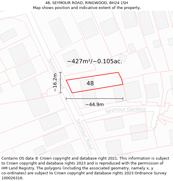 48, SEYMOUR ROAD, RINGWOOD, BH24 1SH: Plot and title map