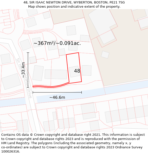 48, SIR ISAAC NEWTON DRIVE, WYBERTON, BOSTON, PE21 7SG: Plot and title map