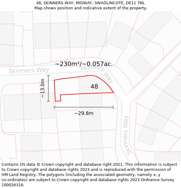 48, SKINNERS WAY, MIDWAY, SWADLINCOTE, DE11 7NL: Plot and title map