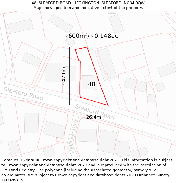 48, SLEAFORD ROAD, HECKINGTON, SLEAFORD, NG34 9QW: Plot and title map