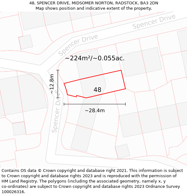 48, SPENCER DRIVE, MIDSOMER NORTON, RADSTOCK, BA3 2DN: Plot and title map