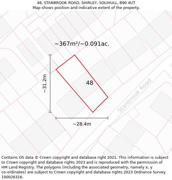 48, STANBROOK ROAD, SHIRLEY, SOLIHULL, B90 4UT: Plot and title map