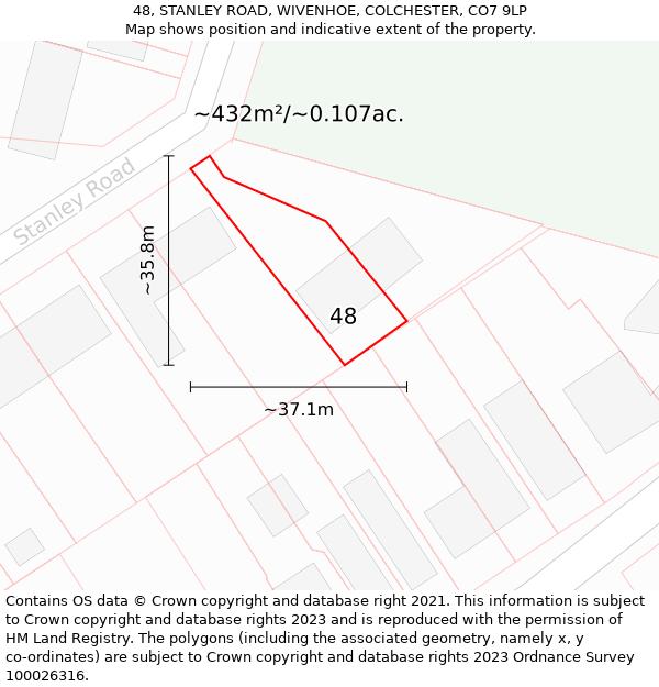 48, STANLEY ROAD, WIVENHOE, COLCHESTER, CO7 9LP: Plot and title map