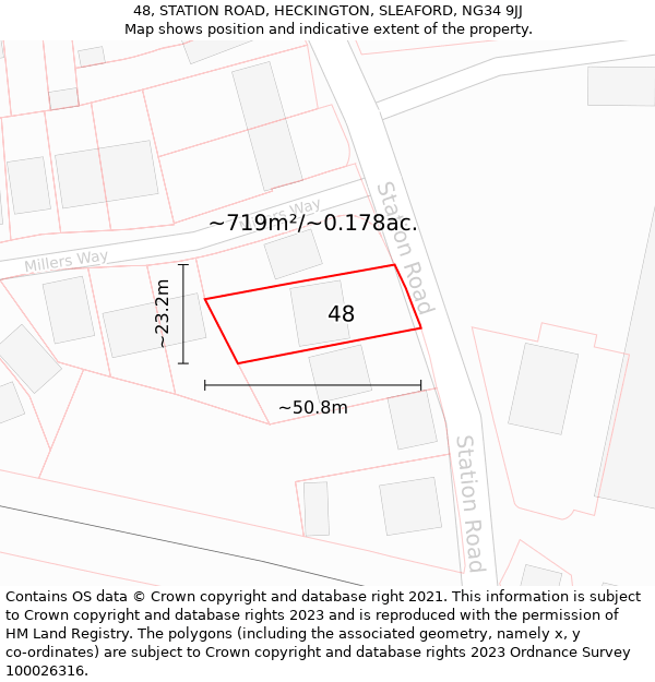 48, STATION ROAD, HECKINGTON, SLEAFORD, NG34 9JJ: Plot and title map