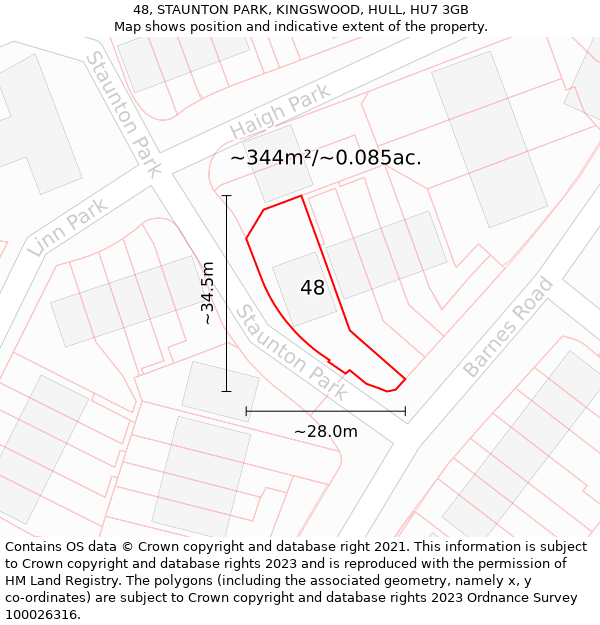 48, STAUNTON PARK, KINGSWOOD, HULL, HU7 3GB: Plot and title map