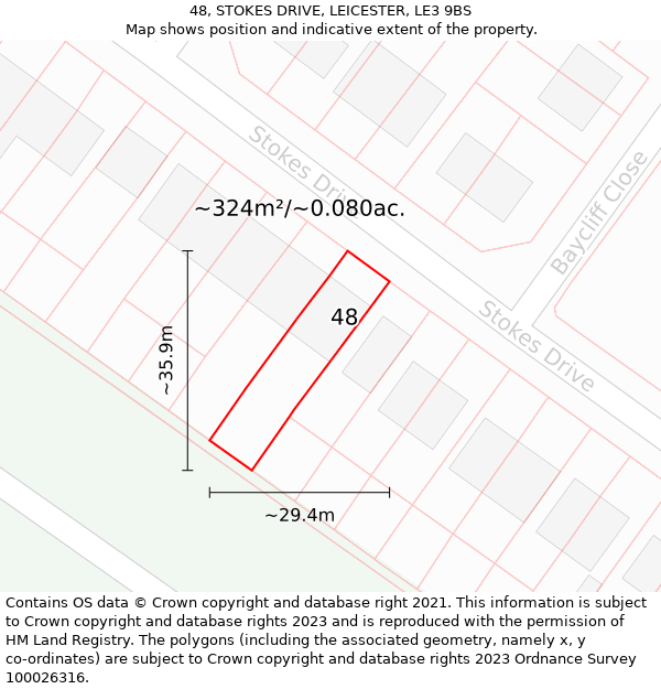 48, STOKES DRIVE, LEICESTER, LE3 9BS: Plot and title map