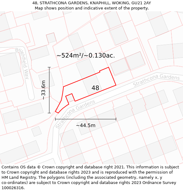 48, STRATHCONA GARDENS, KNAPHILL, WOKING, GU21 2AY: Plot and title map