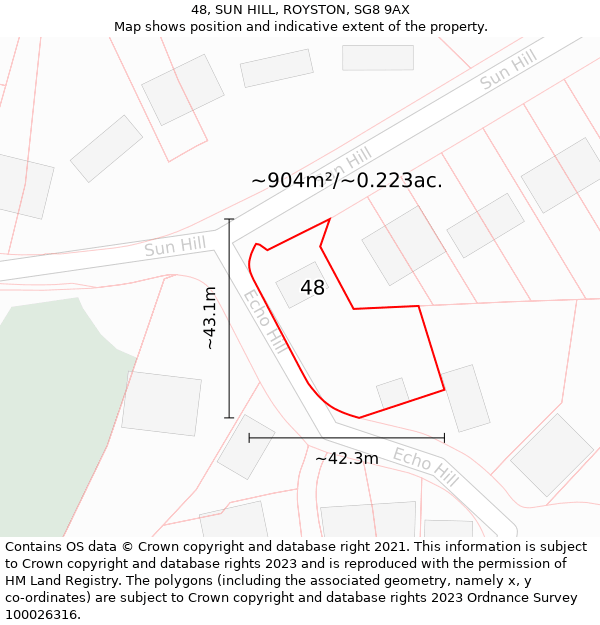48, SUN HILL, ROYSTON, SG8 9AX: Plot and title map