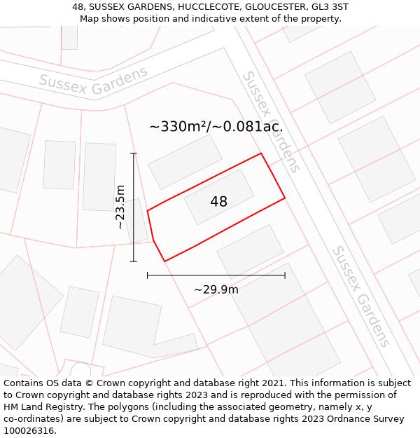 48, SUSSEX GARDENS, HUCCLECOTE, GLOUCESTER, GL3 3ST: Plot and title map