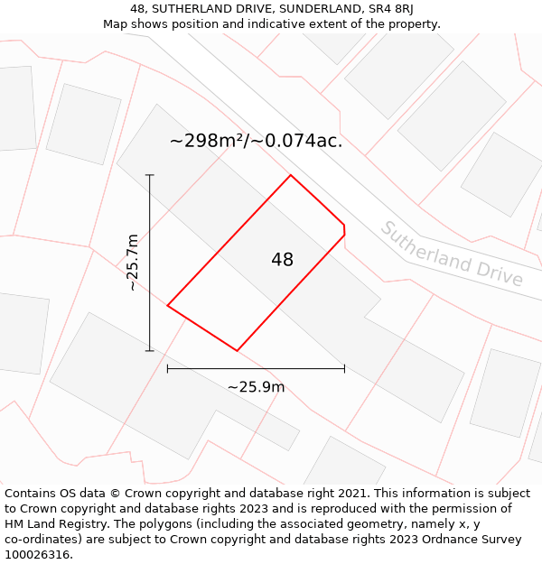 48, SUTHERLAND DRIVE, SUNDERLAND, SR4 8RJ: Plot and title map