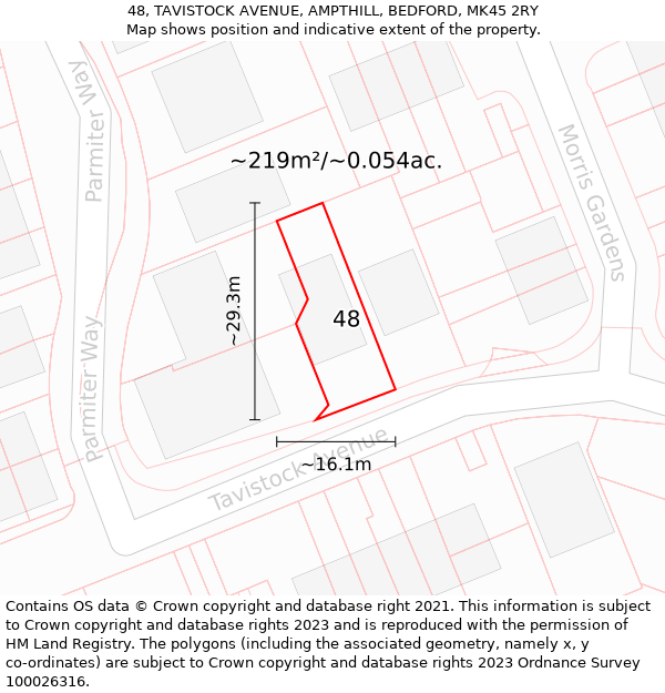 48, TAVISTOCK AVENUE, AMPTHILL, BEDFORD, MK45 2RY: Plot and title map