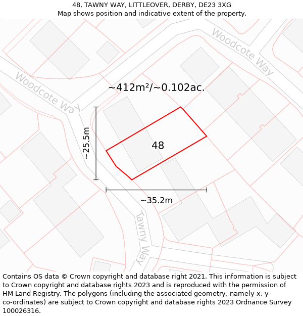 48, TAWNY WAY, LITTLEOVER, DERBY, DE23 3XG: Plot and title map