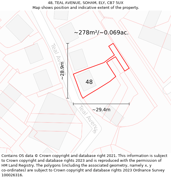 48, TEAL AVENUE, SOHAM, ELY, CB7 5UX: Plot and title map