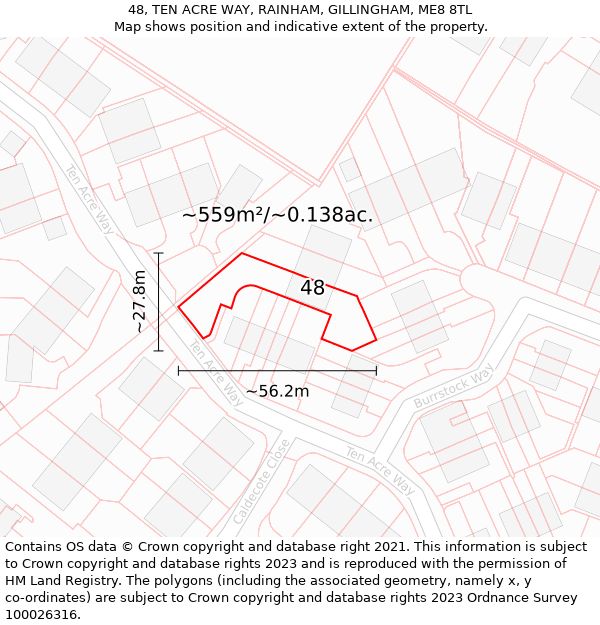 48, TEN ACRE WAY, RAINHAM, GILLINGHAM, ME8 8TL: Plot and title map