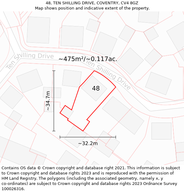 48, TEN SHILLING DRIVE, COVENTRY, CV4 8GZ: Plot and title map