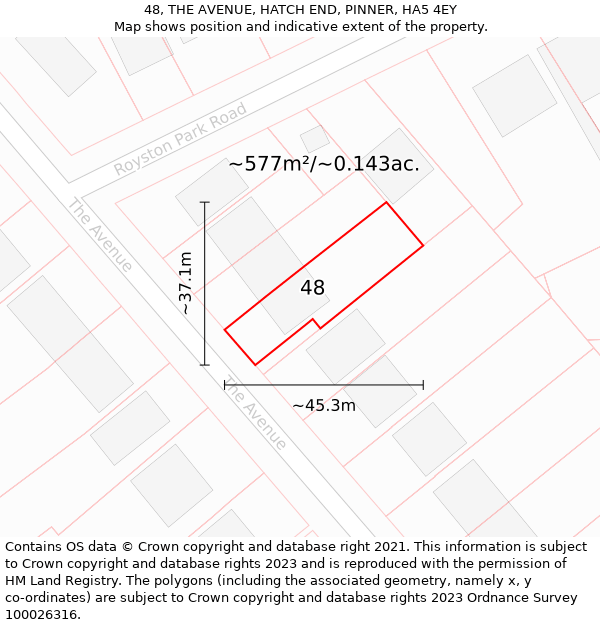 48, THE AVENUE, HATCH END, PINNER, HA5 4EY: Plot and title map