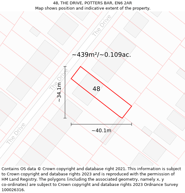 48, THE DRIVE, POTTERS BAR, EN6 2AR: Plot and title map