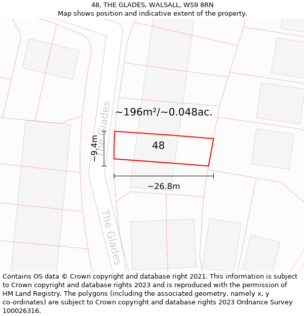 48, THE GLADES, WALSALL, WS9 8RN: Plot and title map