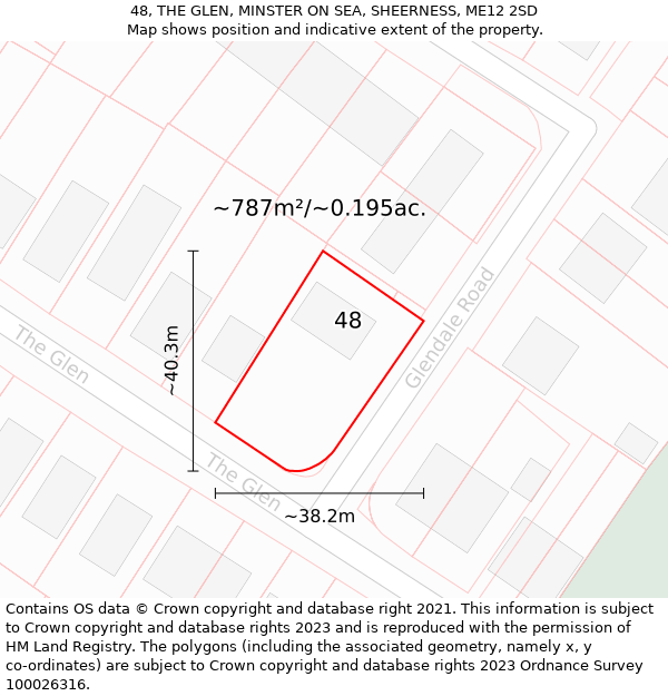 48, THE GLEN, MINSTER ON SEA, SHEERNESS, ME12 2SD: Plot and title map