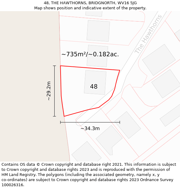 48, THE HAWTHORNS, BRIDGNORTH, WV16 5JG: Plot and title map